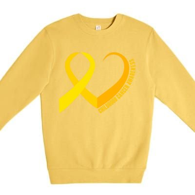 Childhood Cancer Awareness Yellow Ribbon Heart Premium Crewneck Sweatshirt