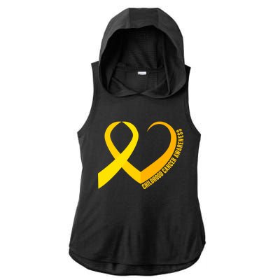 Childhood Cancer Awareness Yellow Ribbon Heart Ladies PosiCharge Tri-Blend Wicking Draft Hoodie Tank