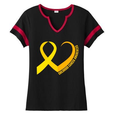 Childhood Cancer Awareness Yellow Ribbon Heart Ladies Halftime Notch Neck Tee