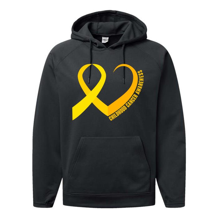 Childhood Cancer Awareness Yellow Ribbon Heart Performance Fleece Hoodie