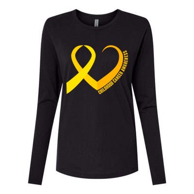 Childhood Cancer Awareness Yellow Ribbon Heart Womens Cotton Relaxed Long Sleeve T-Shirt