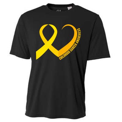 Childhood Cancer Awareness Yellow Ribbon Heart Cooling Performance Crew T-Shirt