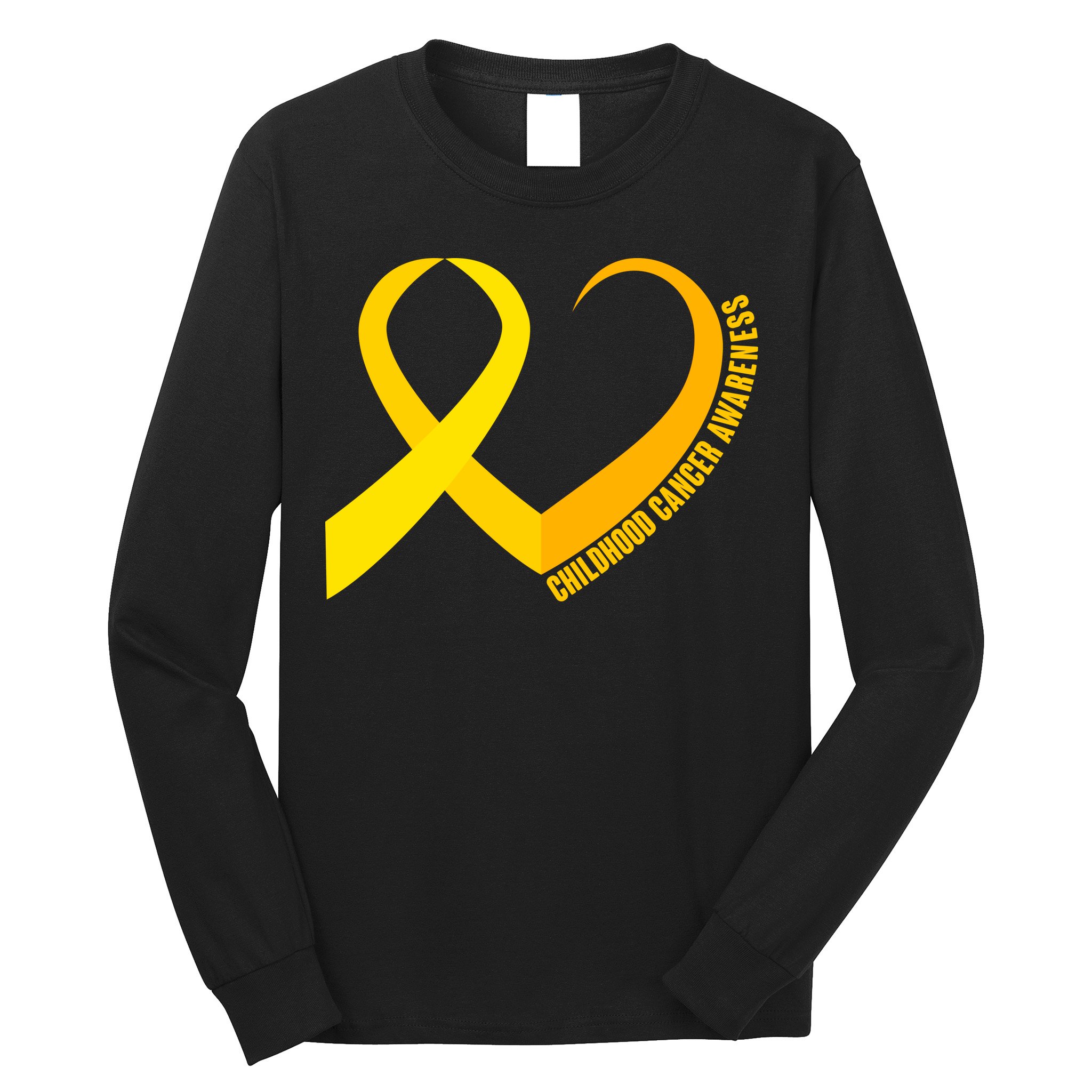 Childhood Cancer Awareness Yellow Ribbon Heart Long Sleeve Shirt