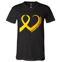 Childhood Cancer Awareness Yellow Ribbon Heart V-Neck T-Shirt