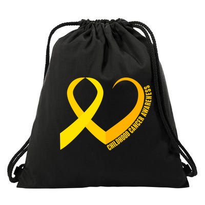 Childhood Cancer Awareness Yellow Ribbon Heart Drawstring Bag