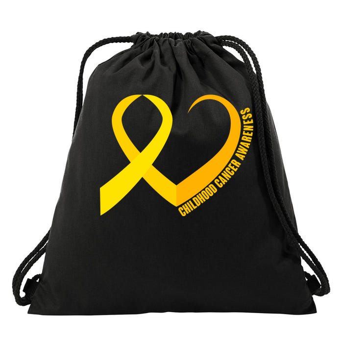 Childhood Cancer Awareness Yellow Ribbon Heart Drawstring Bag