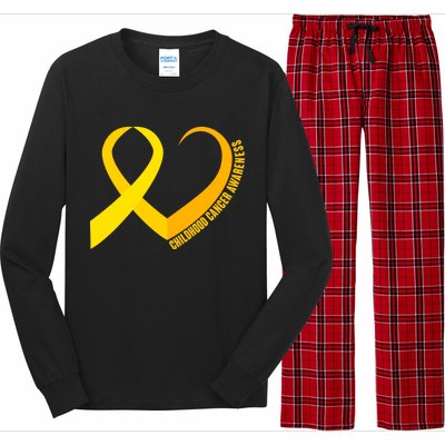 Childhood Cancer Awareness Yellow Ribbon Heart Long Sleeve Pajama Set