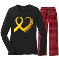 Childhood Cancer Awareness Yellow Ribbon Heart Women's Long Sleeve Flannel Pajama Set 