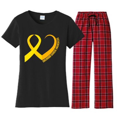 Childhood Cancer Awareness Yellow Ribbon Heart Women's Flannel Pajama Set