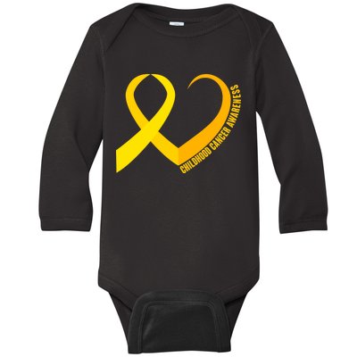 Childhood Cancer Awareness Yellow Ribbon Heart Baby Long Sleeve Bodysuit