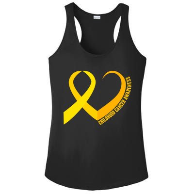 Childhood Cancer Awareness Yellow Ribbon Heart Ladies PosiCharge Competitor Racerback Tank