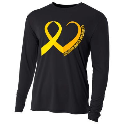 Childhood Cancer Awareness Yellow Ribbon Heart Cooling Performance Long Sleeve Crew