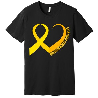 Childhood Cancer Awareness Yellow Ribbon Heart Premium T-Shirt