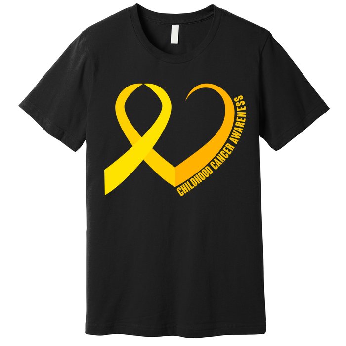 Childhood Cancer Awareness Yellow Ribbon Heart Premium T-Shirt