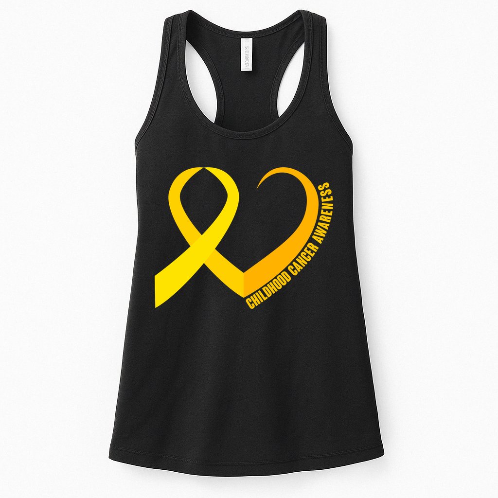 Childhood Cancer Awareness Yellow Ribbon Heart Womens Tank Top