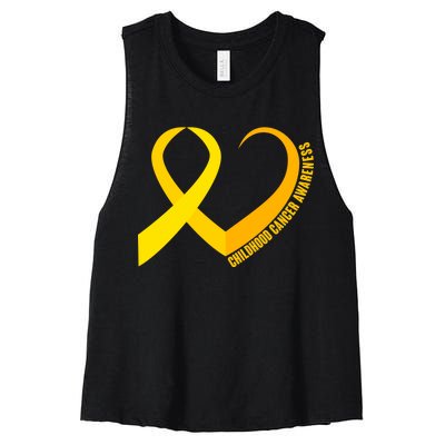 Childhood Cancer Awareness Yellow Ribbon Heart Women's Racerback Cropped Tank