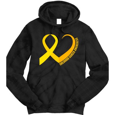 Childhood Cancer Awareness Yellow Ribbon Heart Tie Dye Hoodie