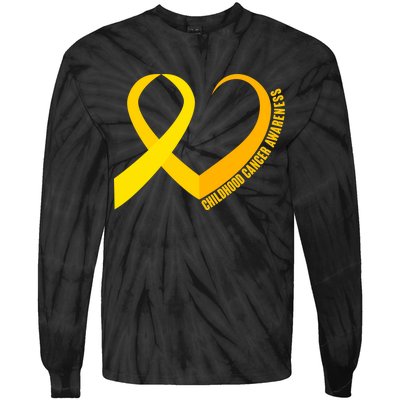 Childhood Cancer Awareness Yellow Ribbon Heart Tie-Dye Long Sleeve Shirt