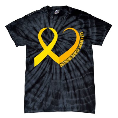 Childhood Cancer Awareness Yellow Ribbon Heart Tie-Dye T-Shirt