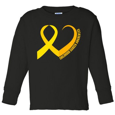 Childhood Cancer Awareness Yellow Ribbon Heart Toddler Long Sleeve Shirt