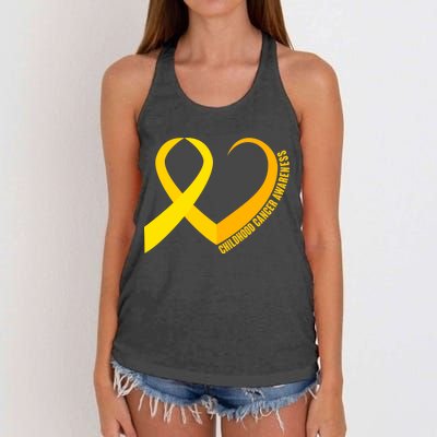 Childhood Cancer Awareness Yellow Ribbon Heart Women's Knotted Racerback Tank