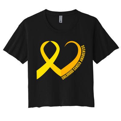 Childhood Cancer Awareness Yellow Ribbon Heart Women's Crop Top Tee