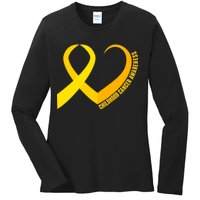 Childhood Cancer Awareness Yellow Ribbon Heart Ladies Long Sleeve Shirt