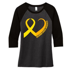 Childhood Cancer Awareness Yellow Ribbon Heart Women's Tri-Blend 3/4-Sleeve Raglan Shirt