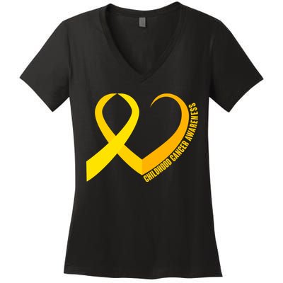 Childhood Cancer Awareness Yellow Ribbon Heart Women's V-Neck T-Shirt