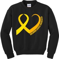 Childhood Cancer Awareness Yellow Ribbon Heart Kids Sweatshirt