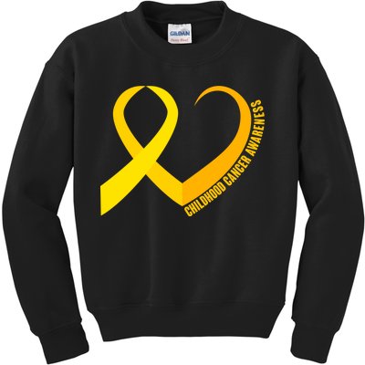 Childhood Cancer Awareness Yellow Ribbon Heart Kids Sweatshirt