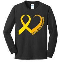 Childhood Cancer Awareness Yellow Ribbon Heart Kids Long Sleeve Shirt