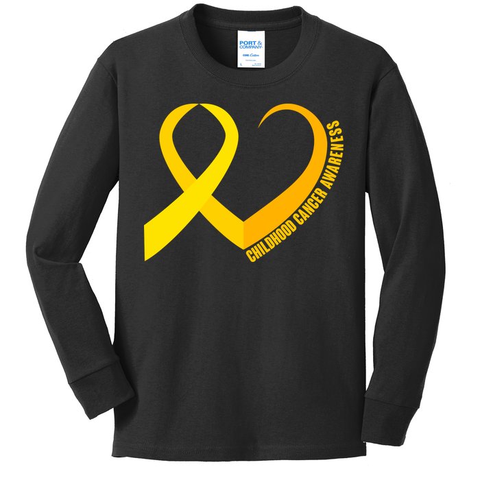 Childhood Cancer Awareness Yellow Ribbon Heart Kids Long Sleeve Shirt