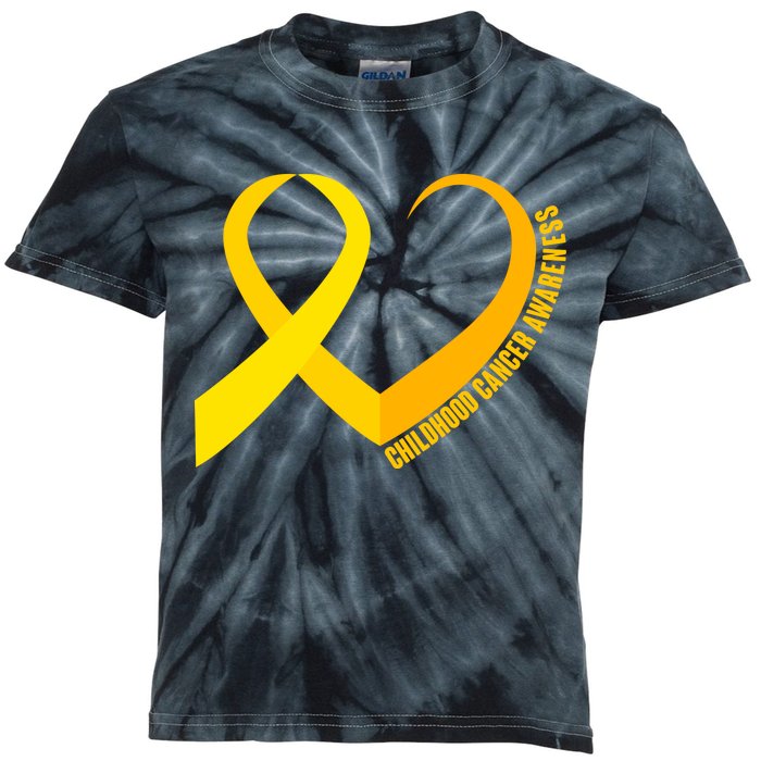 Childhood Cancer Awareness Yellow Ribbon Heart Kids Tie-Dye T-Shirt