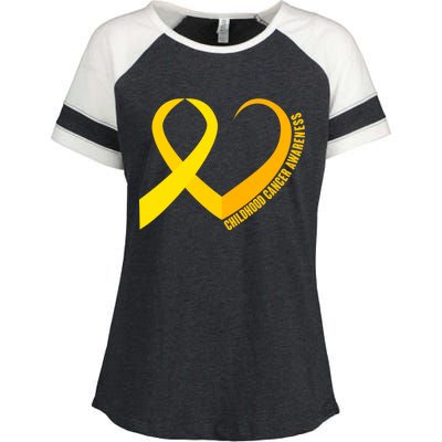 Childhood Cancer Awareness Yellow Ribbon Heart Enza Ladies Jersey Colorblock Tee