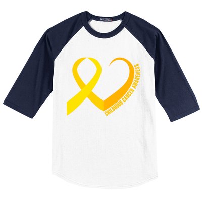 Childhood Cancer Awareness Yellow Ribbon Heart Baseball Sleeve Shirt