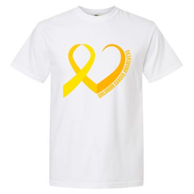 Childhood Cancer Awareness Yellow Ribbon Heart Garment-Dyed Heavyweight T-Shirt