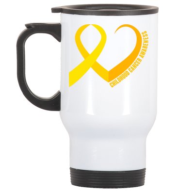 Childhood Cancer Awareness Yellow Ribbon Heart Stainless Steel Travel Mug