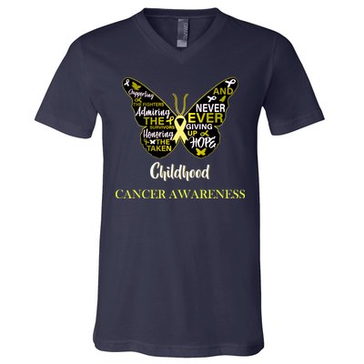 Childhood Cancer butterfly  V-Neck T-Shirt