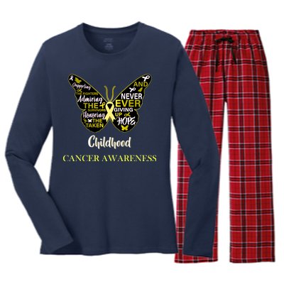 Childhood Cancer butterfly  Women's Long Sleeve Flannel Pajama Set 