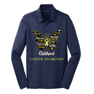 Childhood Cancer butterfly  Silk Touch Performance Long Sleeve Polo