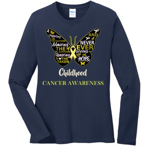 Childhood Cancer butterfly  Ladies Long Sleeve Shirt