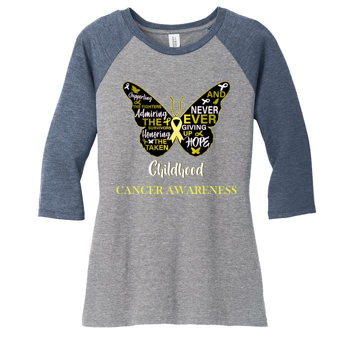 Childhood Cancer butterfly  Women's Tri-Blend 3/4-Sleeve Raglan Shirt