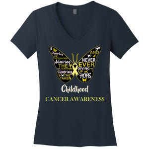 Childhood Cancer butterfly  Women's V-Neck T-Shirt