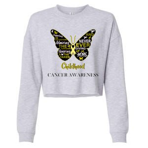 Childhood Cancer butterfly  Cropped Pullover Crew