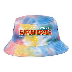 Childhood Cancer I Work With Superheroes Tie Dye Newport Bucket Hat