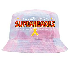 Childhood Cancer I Work With Superheroes Tie-Dyed Bucket Hat