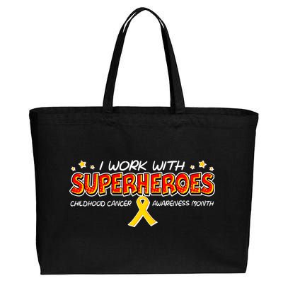 Childhood Cancer I Work With Superheroes Cotton Canvas Jumbo Tote