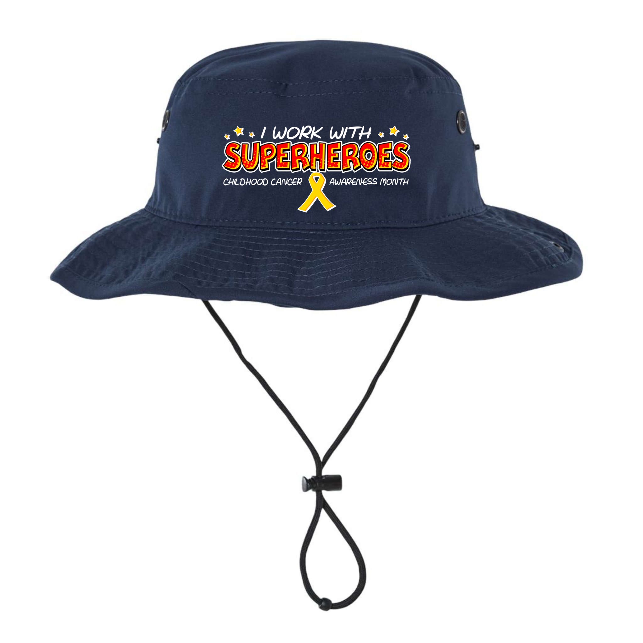 Childhood Cancer I Work With Superheroes Bucket Hat