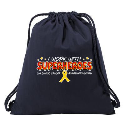 Childhood Cancer I Work With Superheroes Drawstring Bag